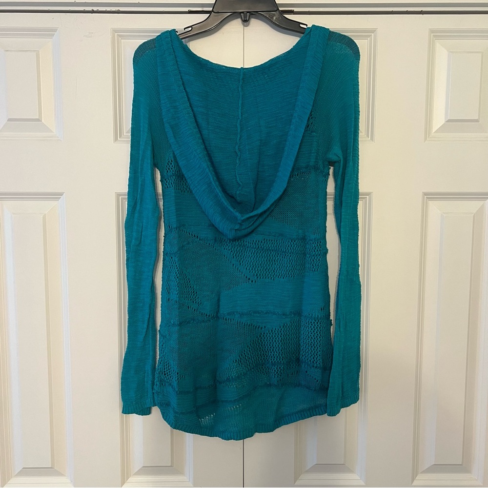 ⭐️ Anthropologie Vibrant Teal Knit Hooded Sweater - Picture 2 of 5